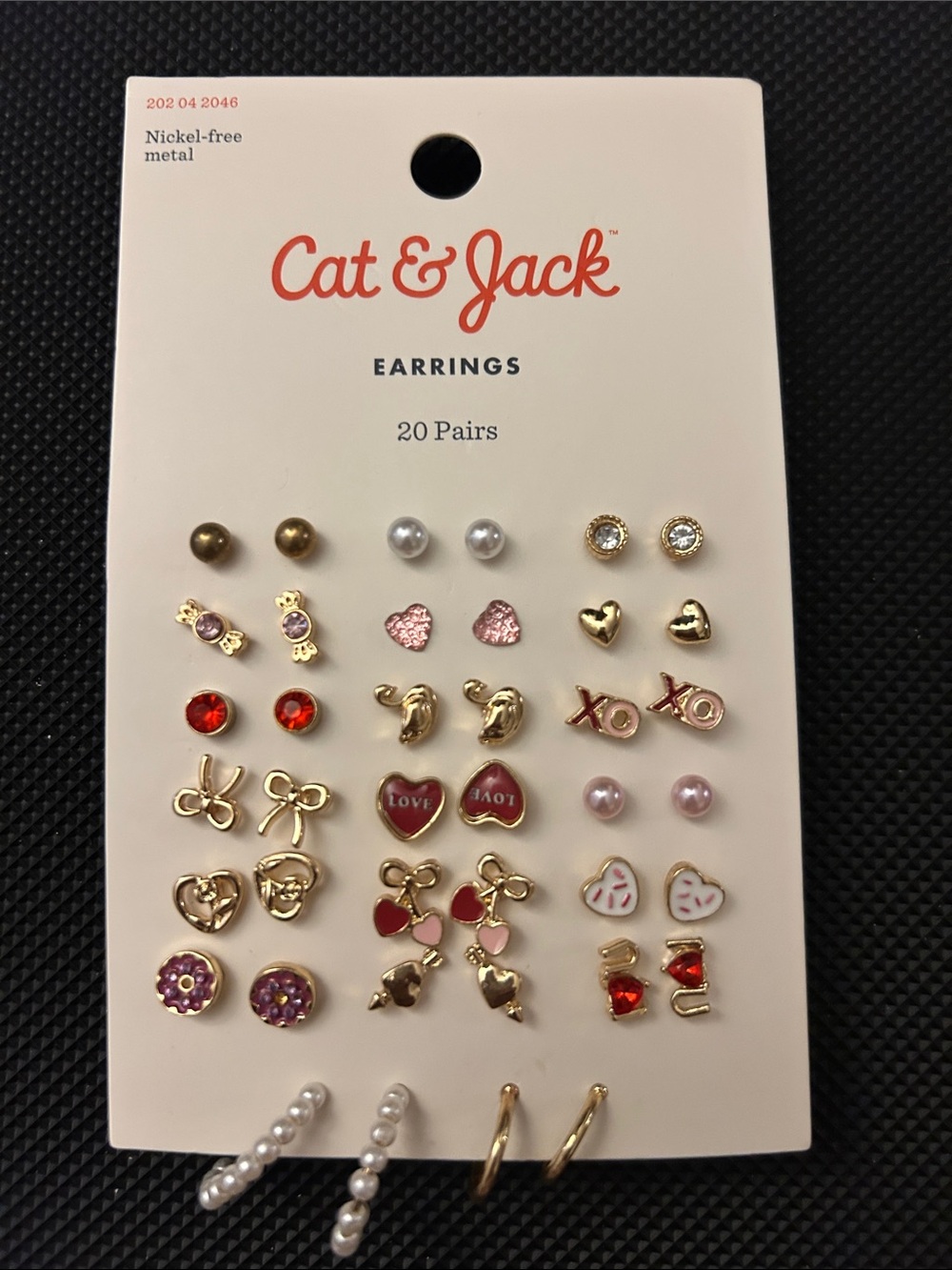 Cat & Jack Gold Tone Earring Set with Pink and Red Accents